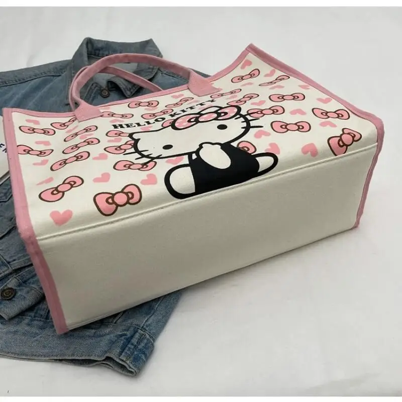 Hello Kitty, bolso de lona Retro que combina con todo, bolso de hombro para ir al trabajo para mujer, bolso escolar de dibujos animados de gran capacidad para chica y estudiante, regalos para niñas - imagen 2