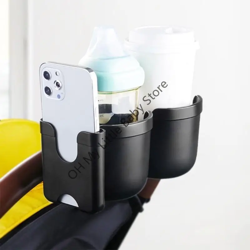 Portavasos doble para cochecito M76C con soporte para teléfono, organizador botellas agua para andador