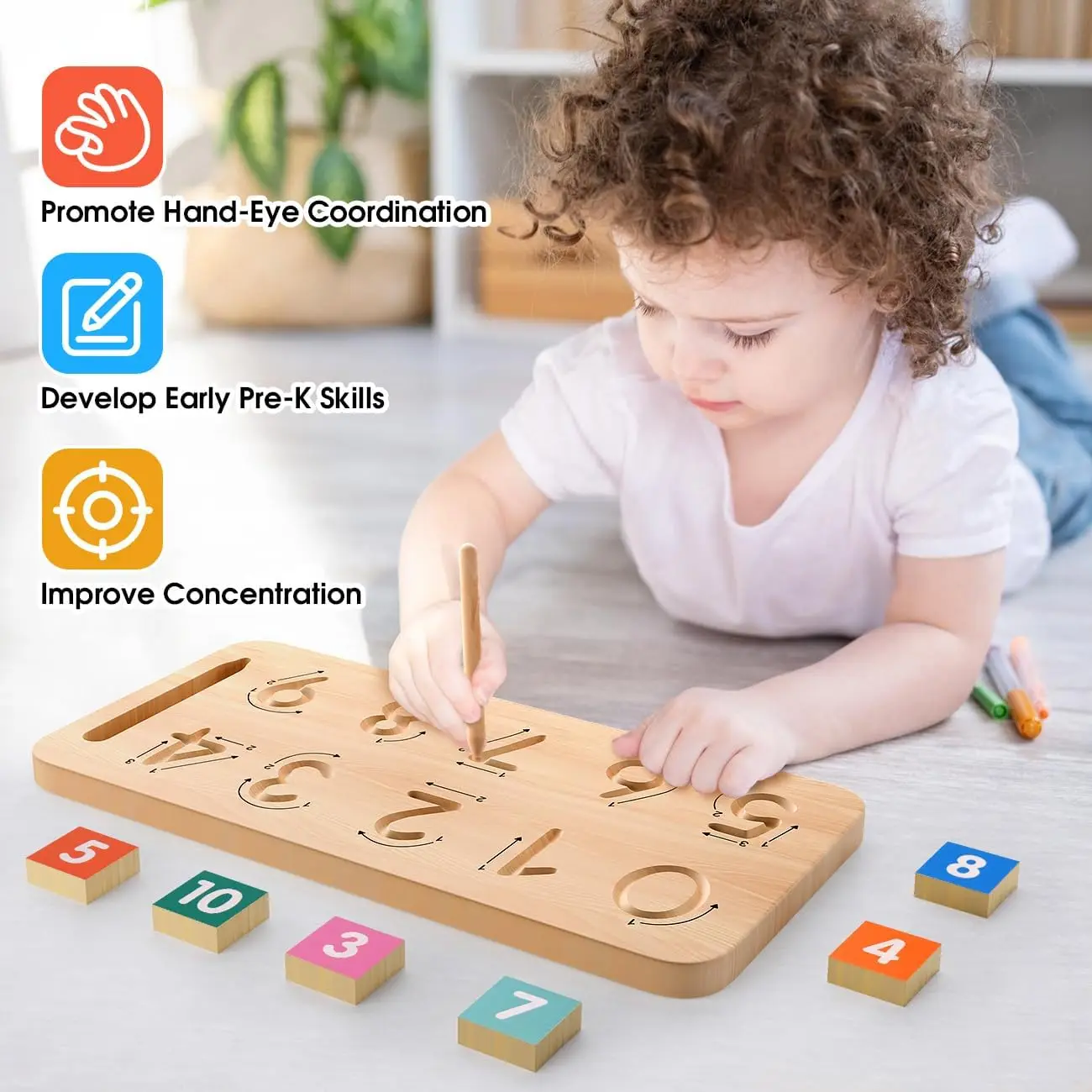Tablero de rastreo dedos doble cara Montessori madera niños pequeños - imagen 5
