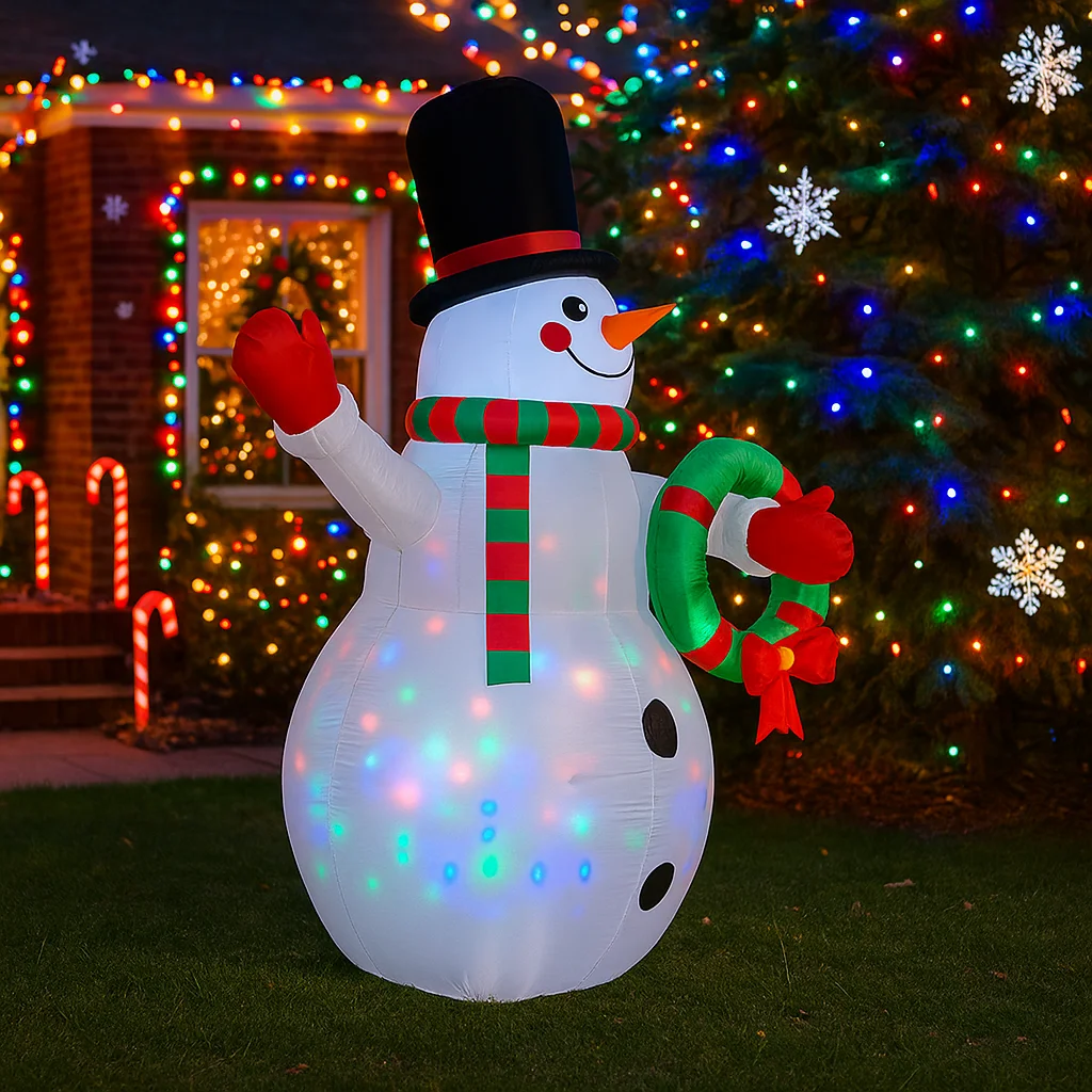 Guirnalda de muñeco de nieve de 7,8 pies, decoraciones navideñas inflables, adornos de Navidad, luces para exteriores, patio de casa, decoración para fiestas, juguetes, Reno - imagen 2