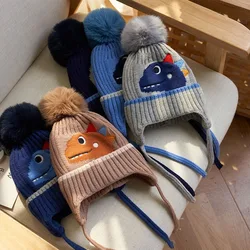 Gorro de dinosaurio tejido con orejeras para bebé y niño invierno
