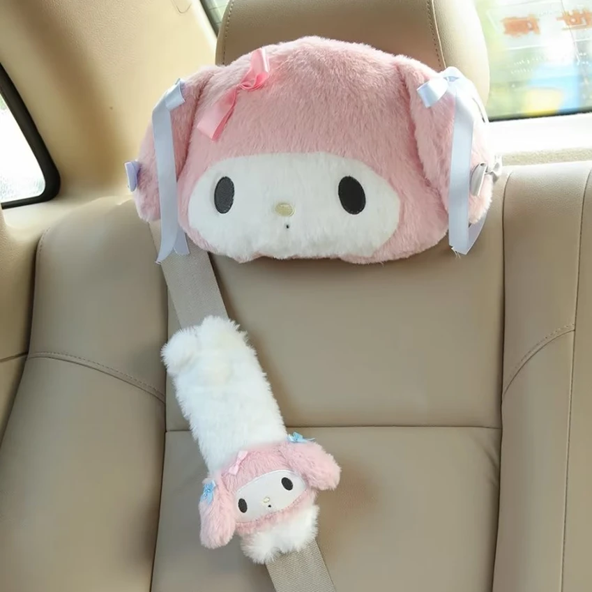 Sanrio-funda para cinturón de seguridad para reposacabezas de asiento de coche, cojín trasero suave y cómodo Kawaii, manta de almohada, regalos de Navidad para niña - imagen 2
