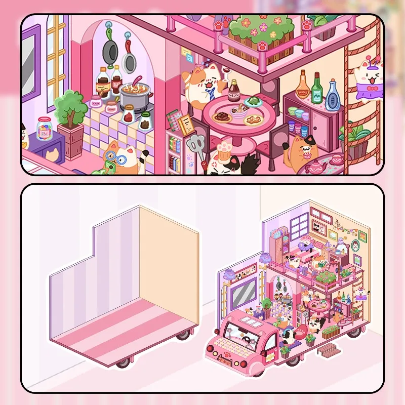 Pegatina 3D de gato en mini caravana para habitación infantil - imagen 3