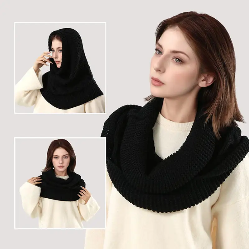 Bufanda de punto con capucha versátil, gorro de invierno, calentador de cuello, bufandas con cuello circular, chal de doble uso de Color sólido, bufanda, decoración de prendas de vestir
