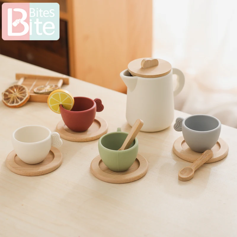 Juego de juguetes para máquina de café de bebé, suministros de cocina de madera, modelo de máquina de café, juguetes de simulación para pastel de café, 10 Uds.