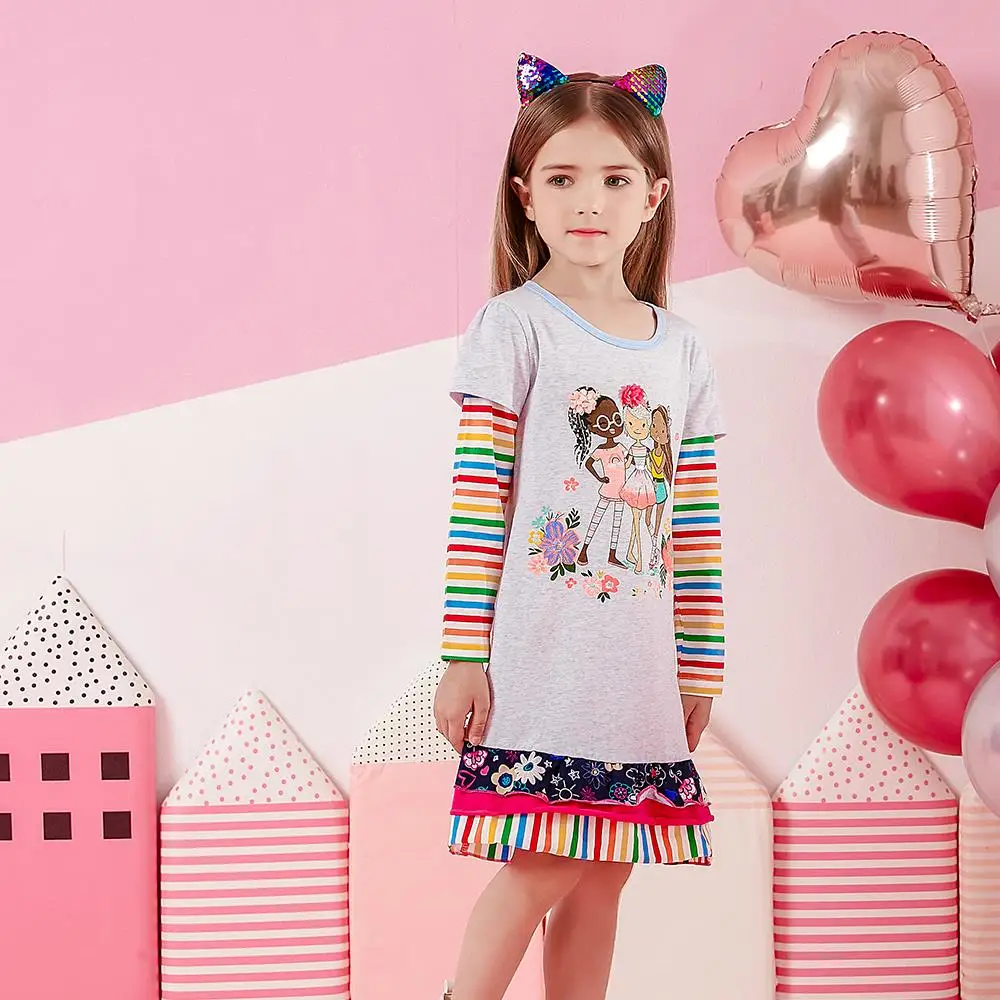 DXTON vestido primavera niña estampado floral con manga arcoíris - imagen 3