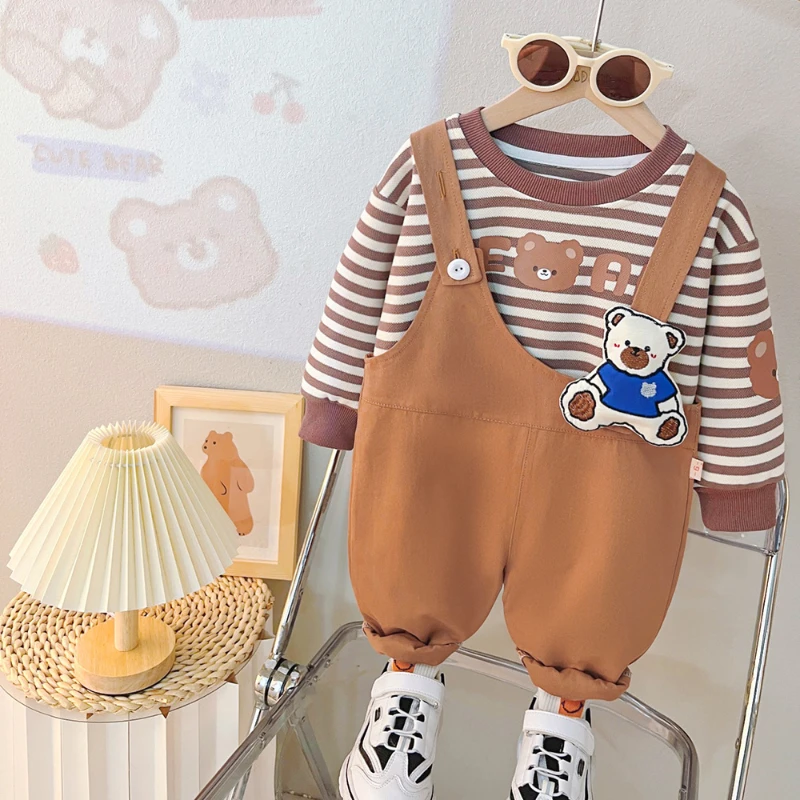 Nuevo conjunto de ropa de otoño para niñas, camiseta a rayas para niños, conjunto de 2 unidades, ropa para niños, disfraz infantil, chándales para niños pequeños - imagen 4