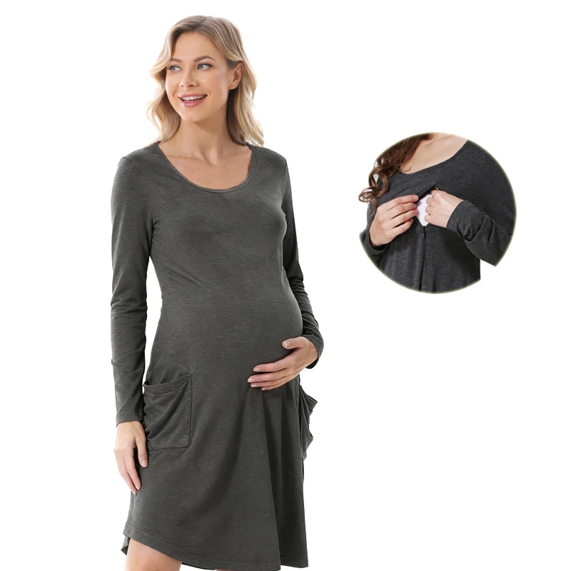 Vestido de lactancia manga larga holgado – cómodo para el posparto - imagen 2