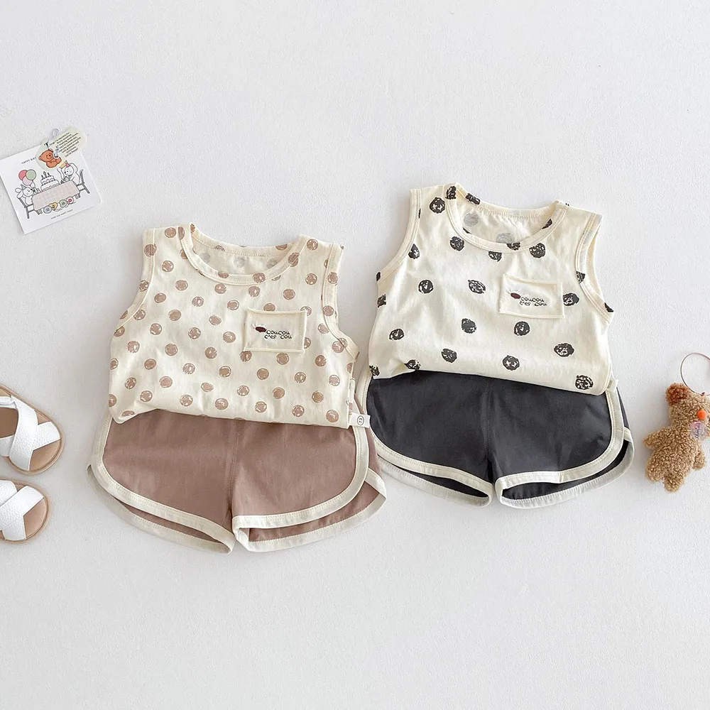 Conjunto de ropa de verano para bebé de 1 a 5 años, chaleco de lunares, pantalones cortos, trajes de 2 uds., conjunto de ropa informal para niño