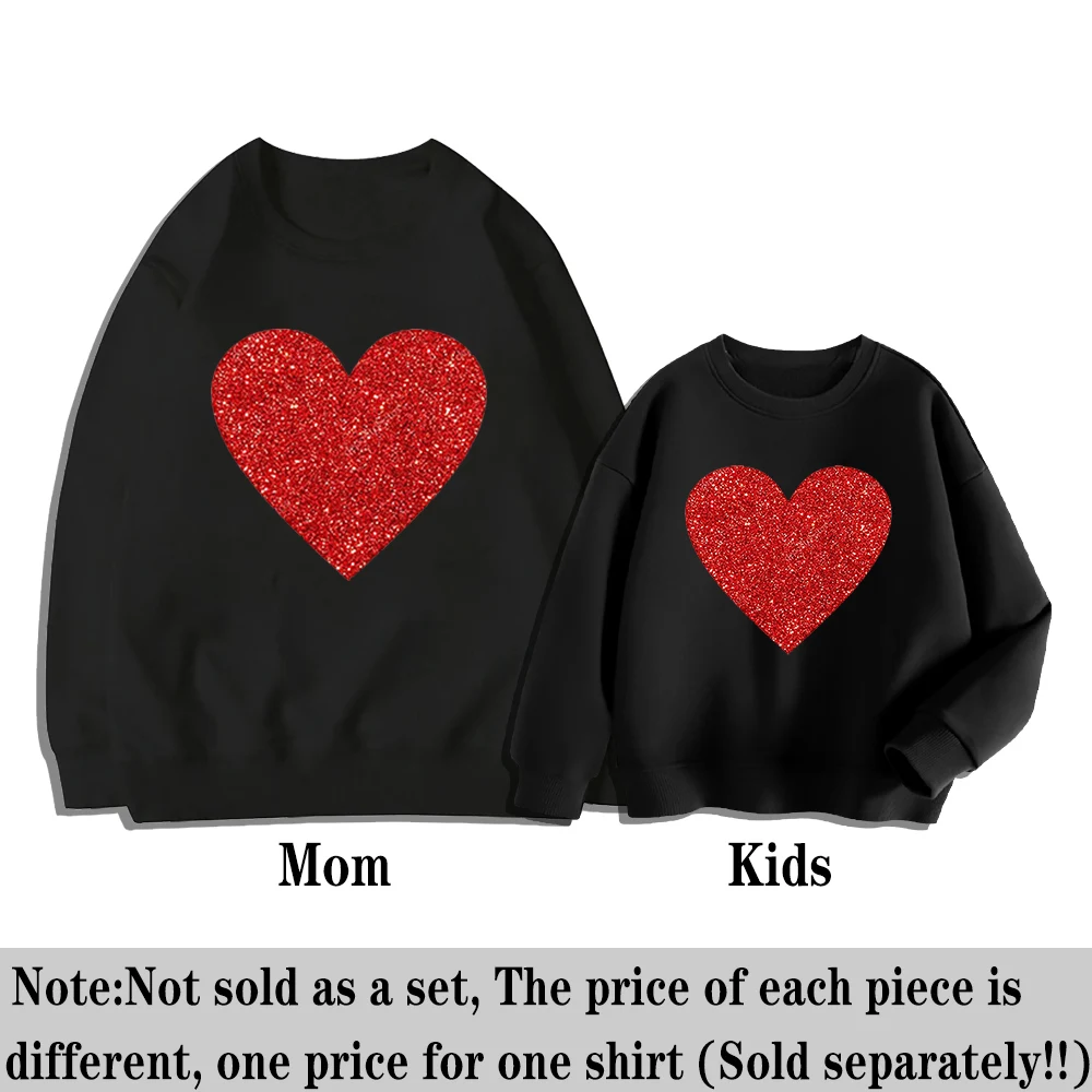 Mamá y yo Camisas del Día de San Valentín Sudadera con forma de corazón brillante Mamá y mini suéteres Moda Vacaciones Familia Ropa a juego - imagen 4