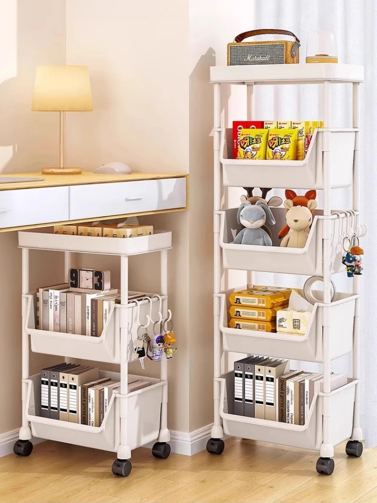 Estantería sencilla de suelo, gabinete de almacenamiento multicapa con ruedas, estante de espacio estrecho para el hogar para niños, estantería pequeña junto a la pared - imagen 4