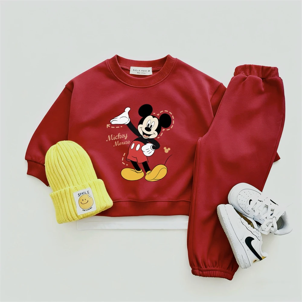 Trajes rojos para niños y niñas, conjunto de dos piezas de Color sólido, trajes de manga larga para niños pequeños, Sudadera con capucha informal holgada y pantalones de chándal - imagen 3