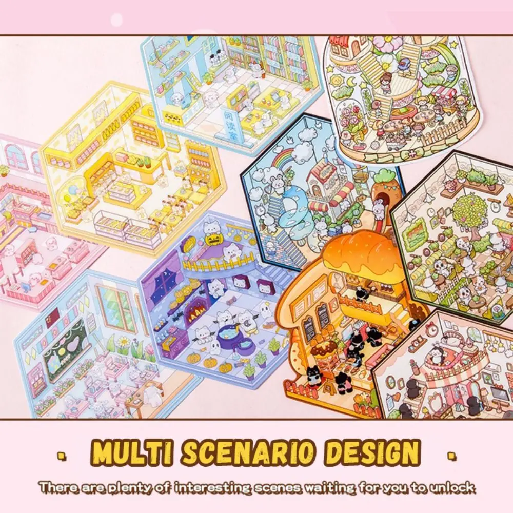 Colección de pegatinas de paisaje en miniatura 20 en 1, pegatinas de paisaje 3D de dibujos animados de descompresión, pegatinas de juego de juguete DIY para mascotas, regalo