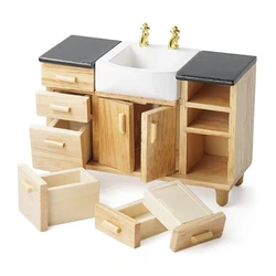 Mueble lavabo miniatura para casa de muñecas 1:12 madera segura