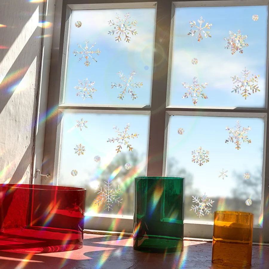 Pegatinas navideñas para ventana, deslumbrantes pegatinas electrostáticas para ventana, prisma de arcoíris, copo de nieve, muñeco de nieve, pegatinas para ventana de vidrio - imagen 4