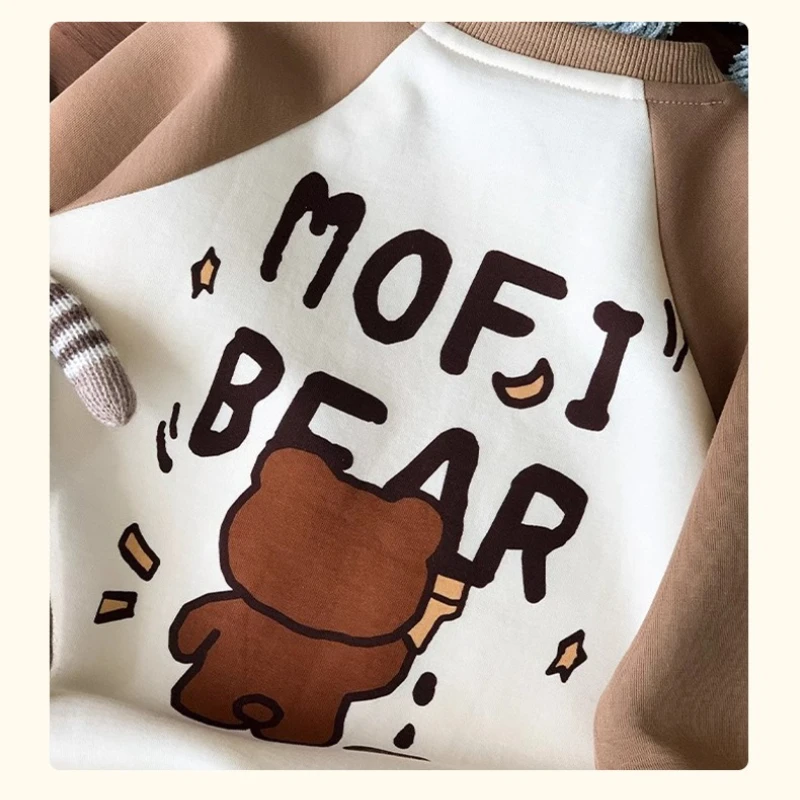 Pelele Unisex con cuello redondo para bebé, mono con letras y cabeza de oso para primavera y otoño, mono exterior con franjas de diferente Color para Halloween - imagen 3