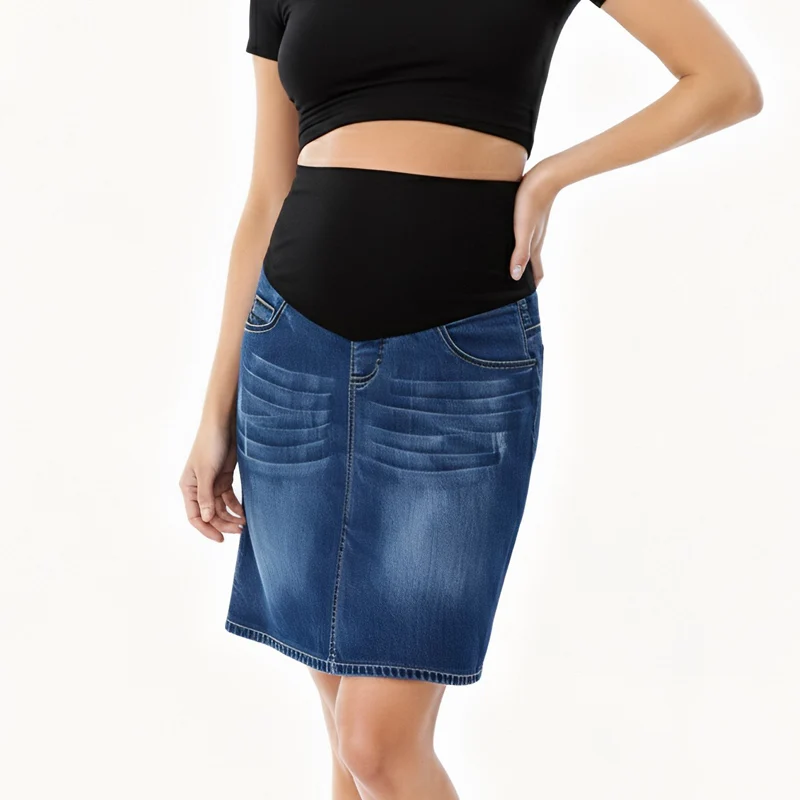 Falda de talla grande para ropa de maternidad, falda vaquera para mujeres embarazadas, soporte Abdominal para mujeres, falda vaquera para embarazo, falda de cintura alta - imagen 4
