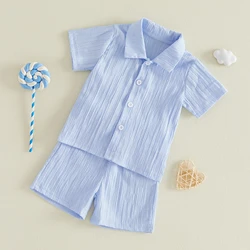 Conjunto verano bebé niño camisa manga corta botones y pantalón corto