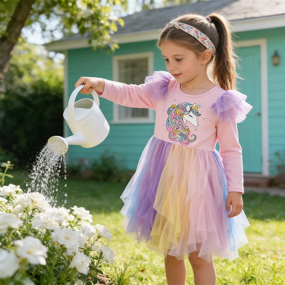 DXTON Vestido de princesa para niña con tul de unicornio - imagen 2
