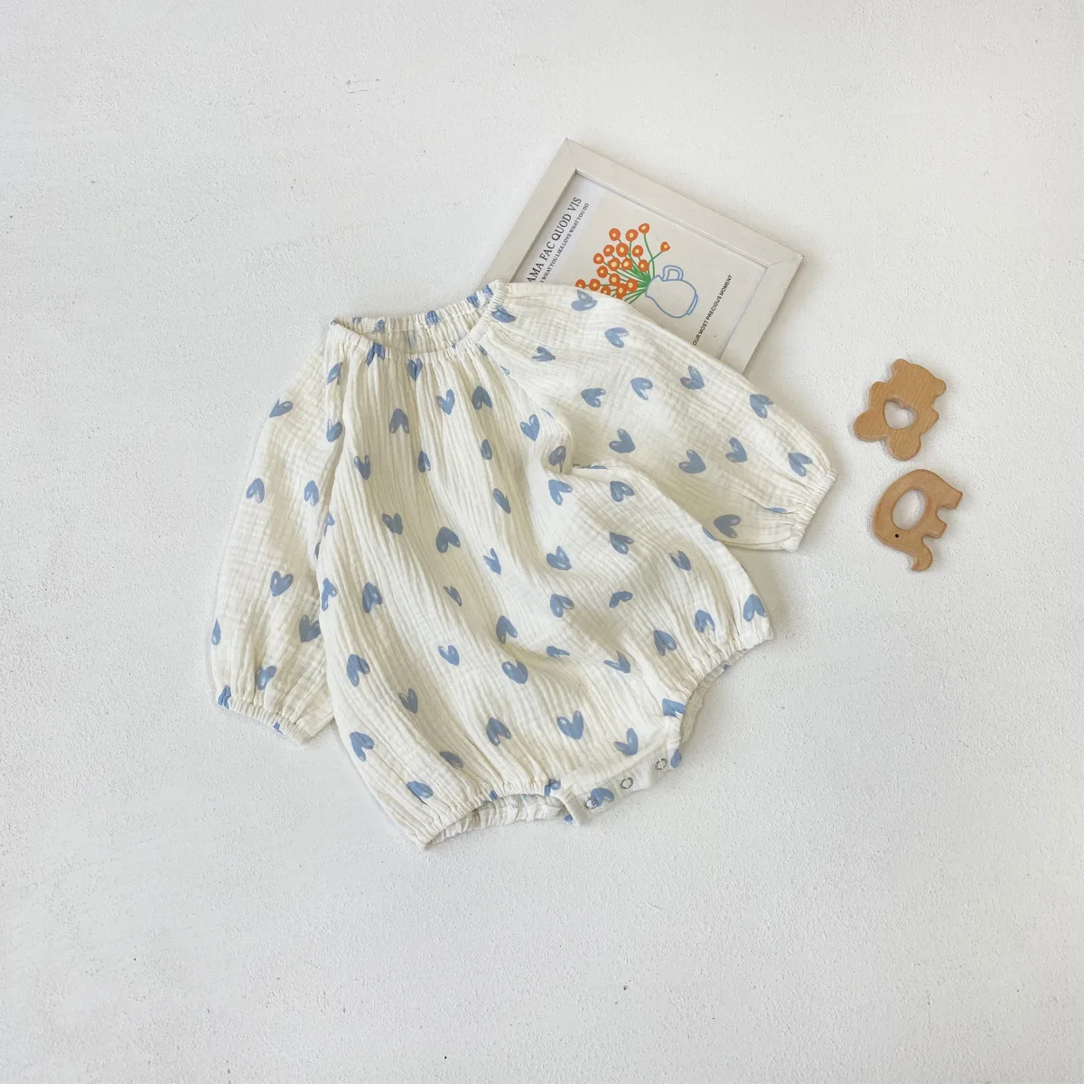 Ropa para niñas de 0 a 2 años, mono con estampado de corazón, pelele de muselina de algodón de una pieza de manga larga - imagen 2