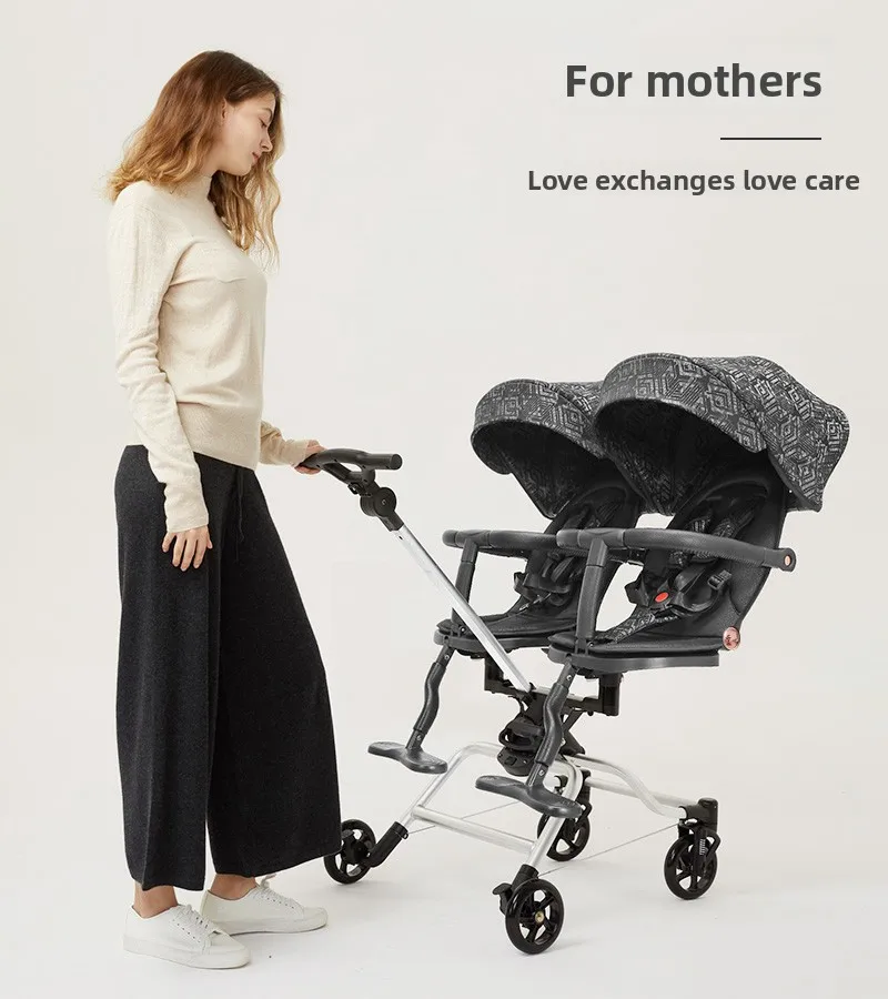 El cochecito puede sentarse y acostarse, cochecito doble tesoro de doble tamaño, artefacto de viaje para cochecito de segunda hijos - imagen 3