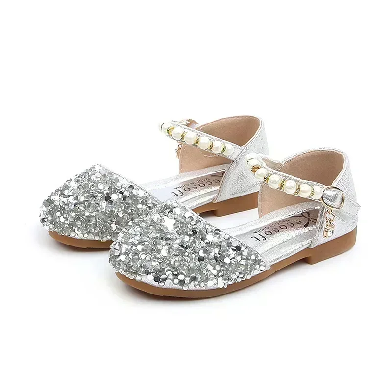 Sandalias princesa de cuero con lentejuelas para niñas - imagen 4