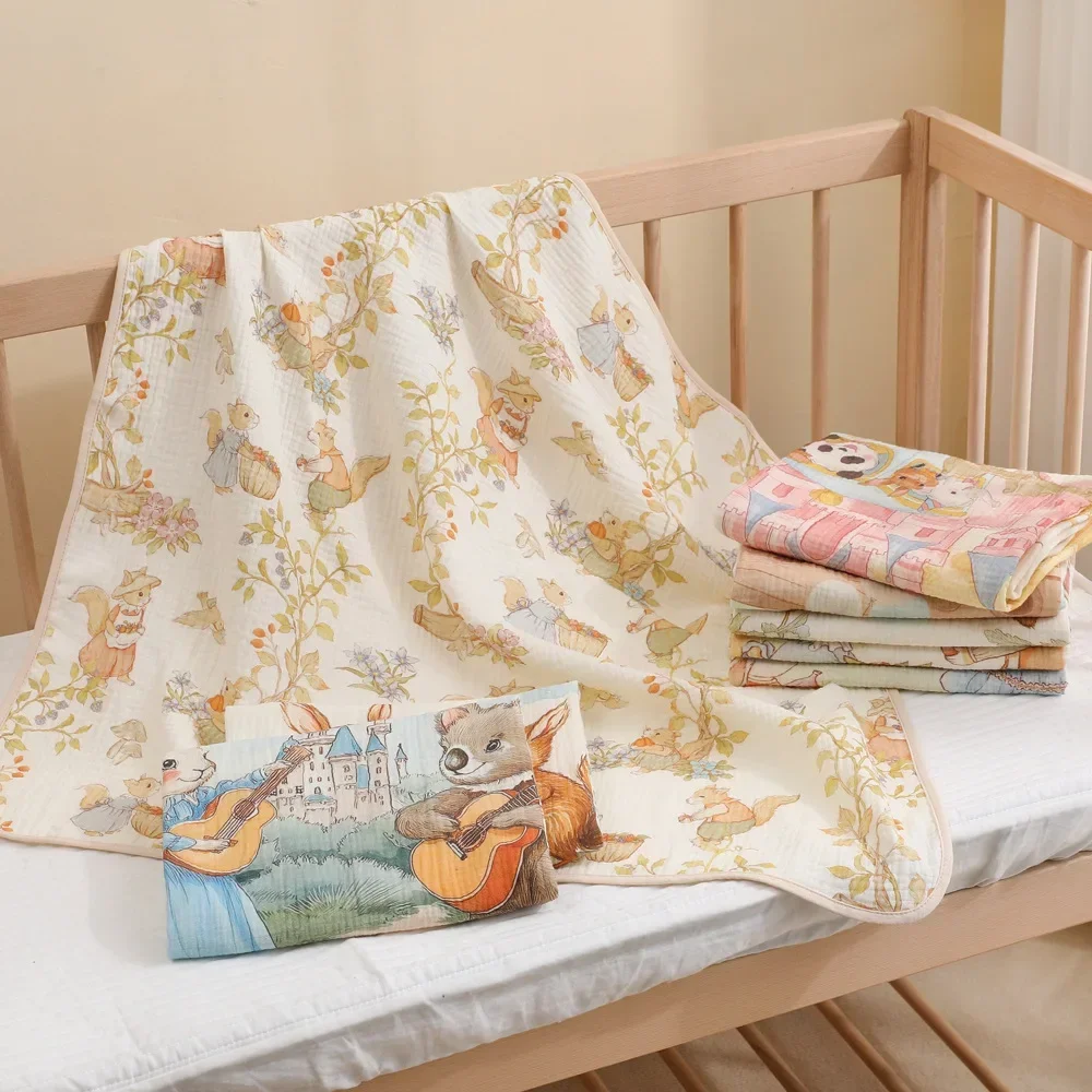 Manta envolvente para bebé recién nacido, Toalla de baño de gasa de algodón, mantas absorbentes suaves de clase A, manta con estampado de conejo bonito