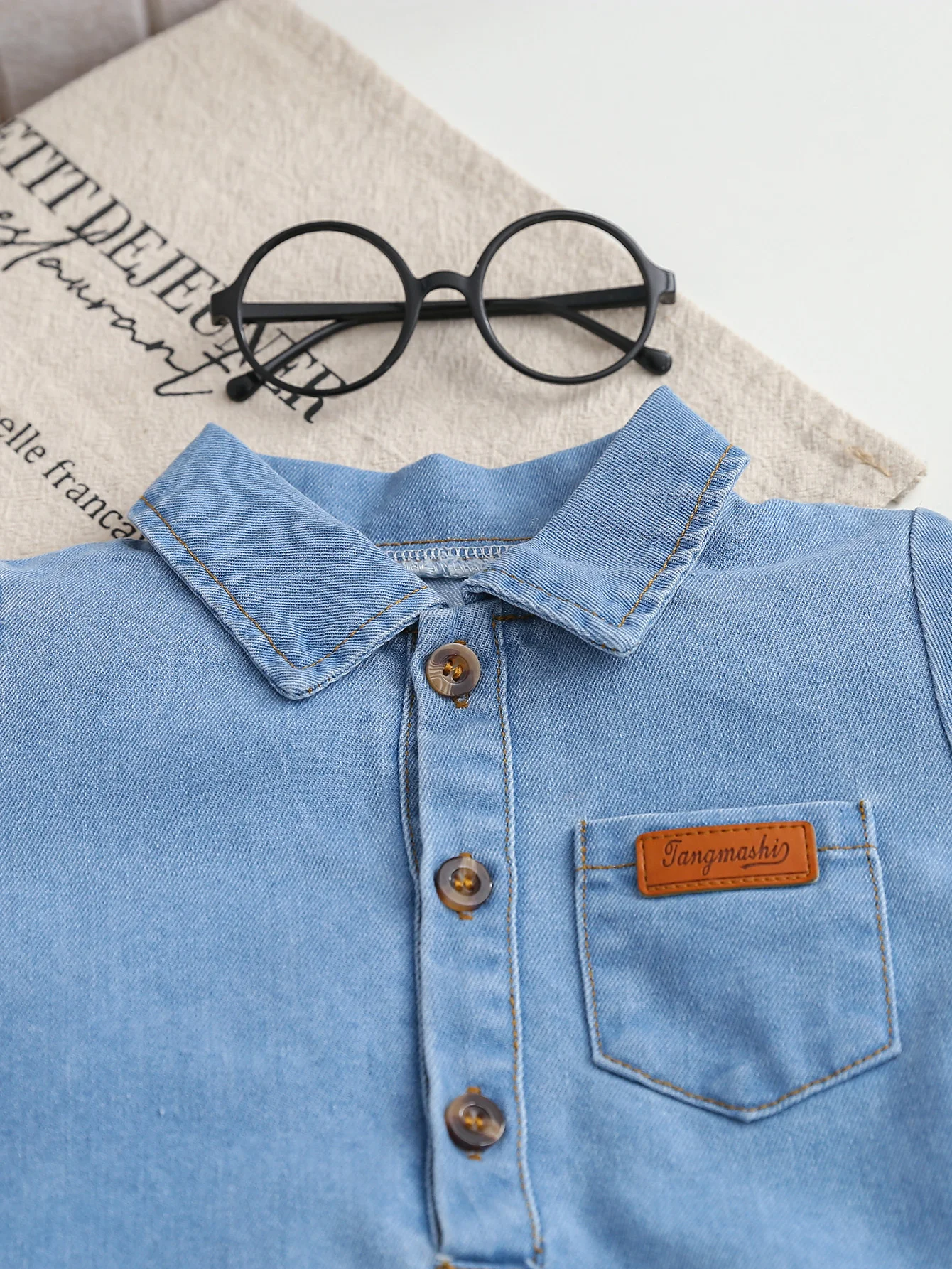 Conjunto vaquero bebé niño camisa solapa y pantalones cortos