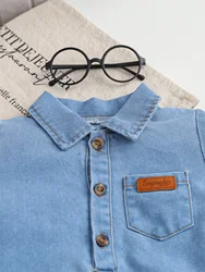 Conjunto vaquero bebé niño camisa solapa y pantalones cortos
