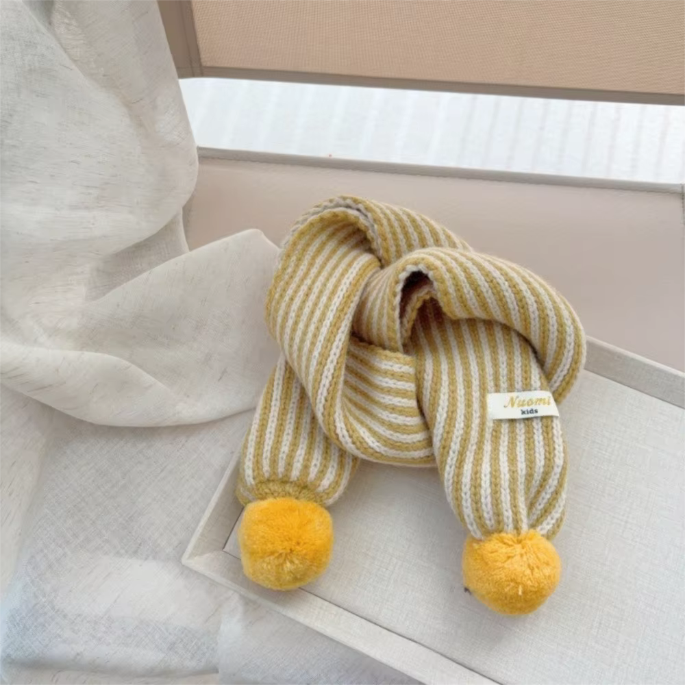 Bufanda de punto a rayas para niños – Cálida invernal con pompón - imagen 3