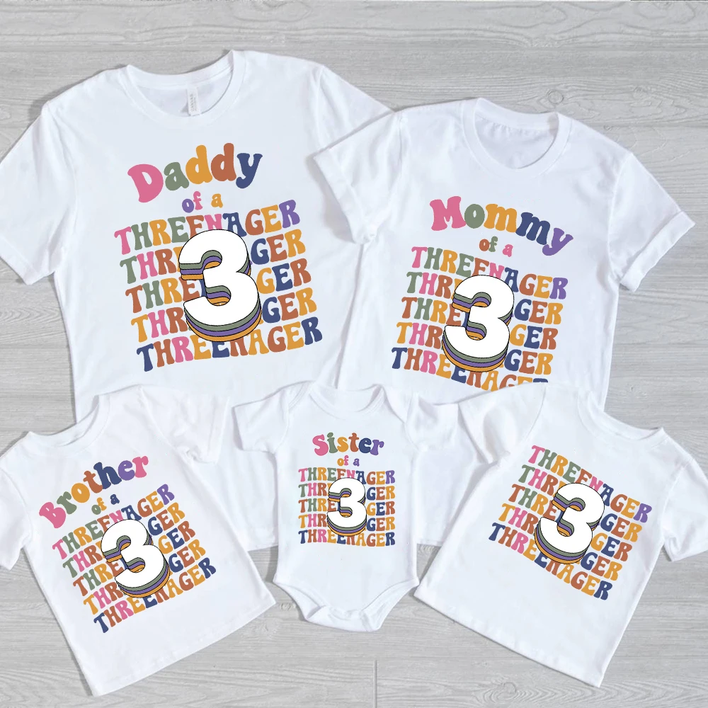 Threenager-Camiseta a juego para la familia, traje de fiesta de cumpleaños para niños de 3 años, papá, mamá, Sis Bro, Tops, pelele para bebé
