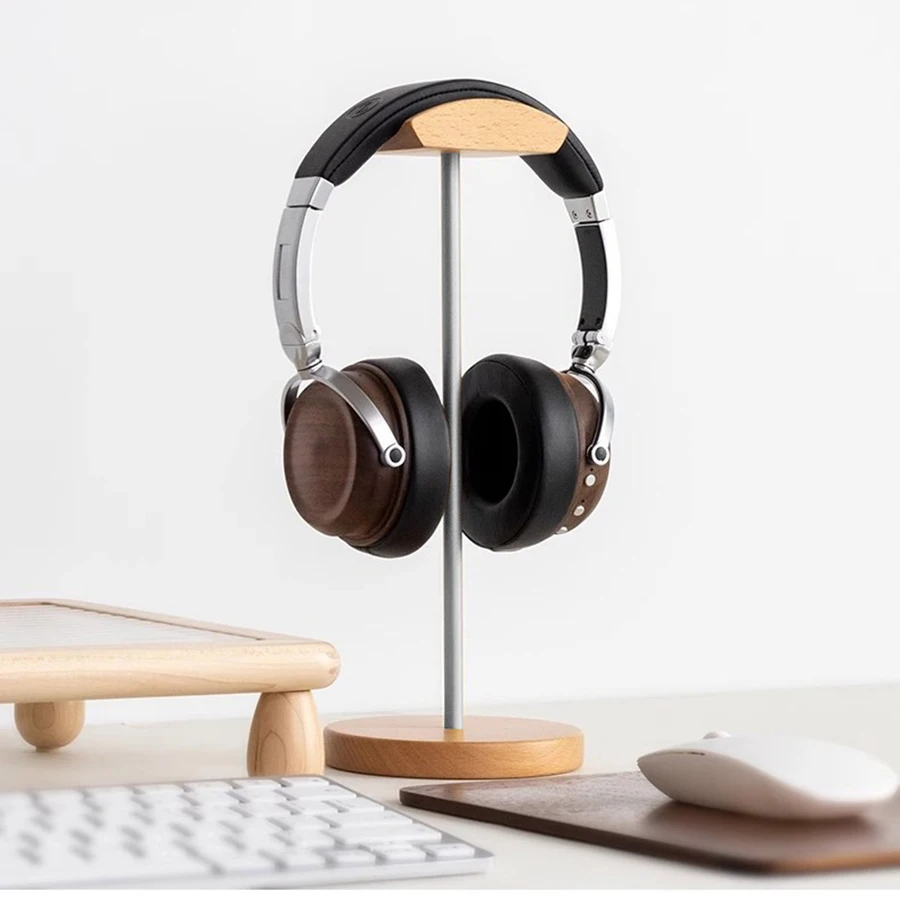 Soporte de madera para auriculares, soporte para auriculares para juegos de nogal natural con Base de Metal sólido para exhibición de mesa y escritorio - imagen 3