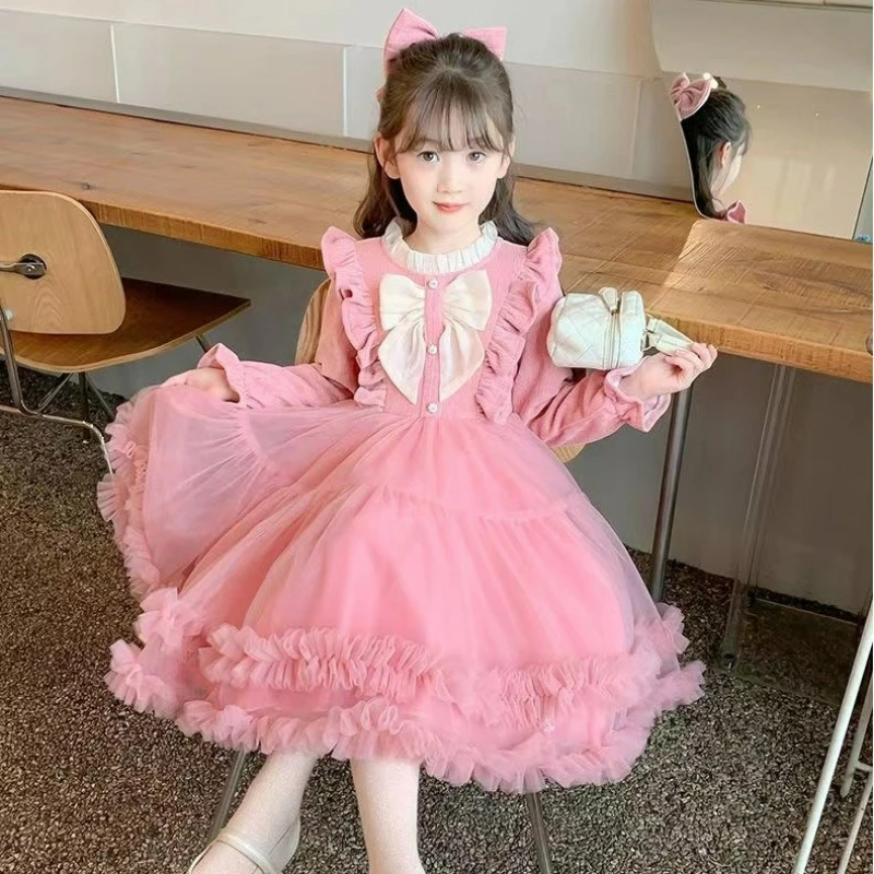 Vestido de princesa de tul hinchado para niña de otoño e invierno, vestido grueso de moda, vestido de fiesta y cumpleaños para niños, cálido