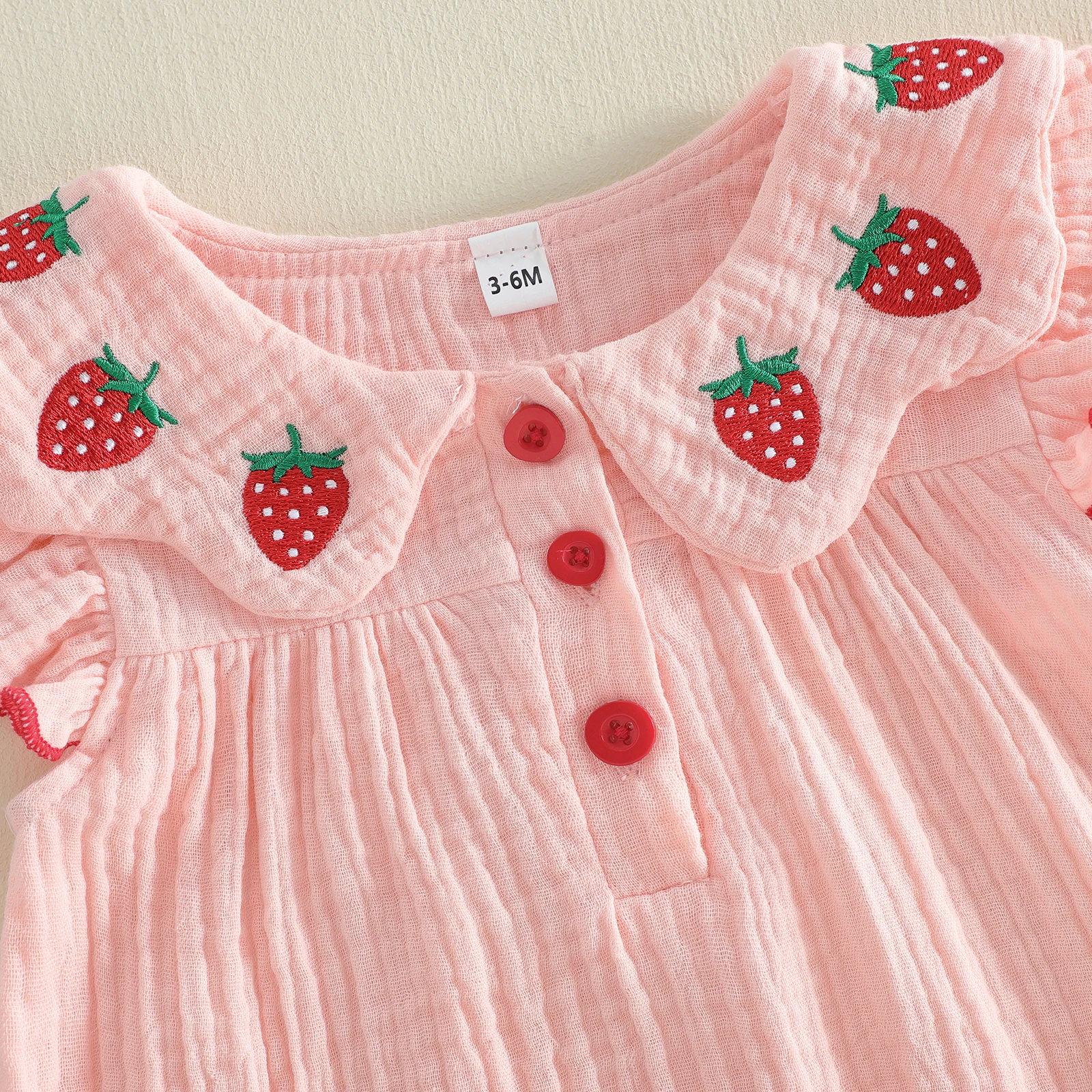 Conjunto de niña: pelele bordado de fresa con diadema y volantes - imagen 4