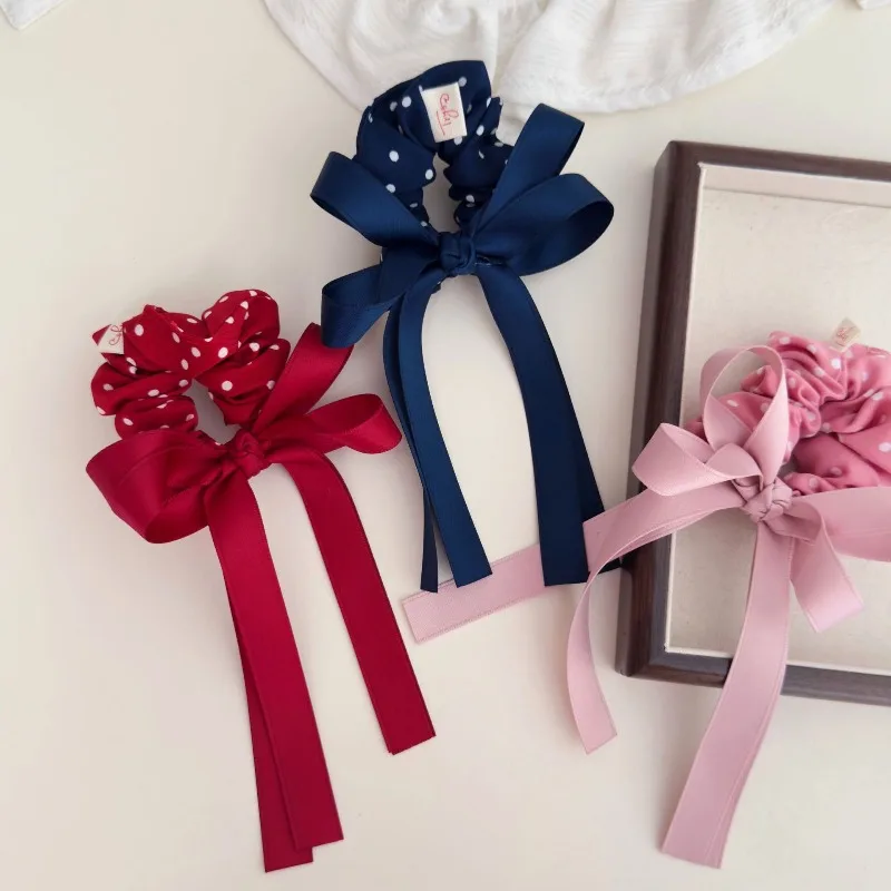 Lazos para el cabello de lunares para niñas, lazos para el cabello con cinta de satén para niños, lindos y suaves coleteros, coleteros para el cabello Kawaii para niños - imagen 5