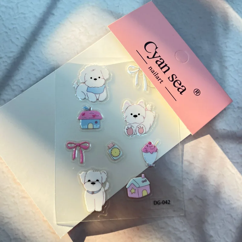 Pegatinas de pegamento de perro con lazo bonito, pegatinas decorativas de dibujos animados 3d DIY para manual, funda de teléfono móvil, pegatina de ordenador - imagen 2