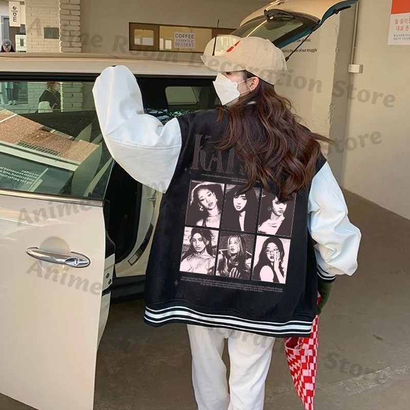 Uniforme de béisbol K-katseye del grupo de niñas para hombres y mujeres, chaquetas de estilo coreano de dibujos animados de Anime, abrigos bonitos de moda femenina, regalos - imagen 3