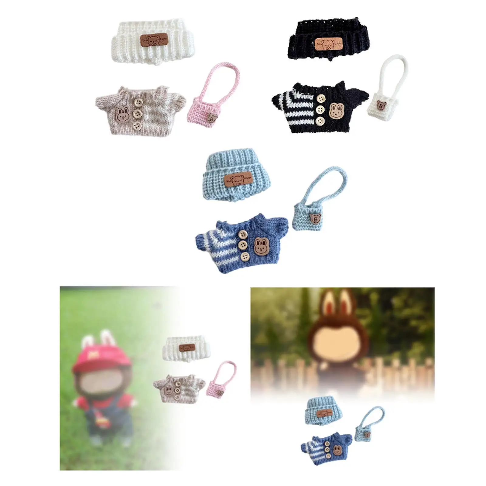 3Pcs Miniature Doll Clothes Set Hat Sweater Backpack Set Cute Doll Dress up Toy Girl Doll Outfits for 15cm 17cm Pendant Doll