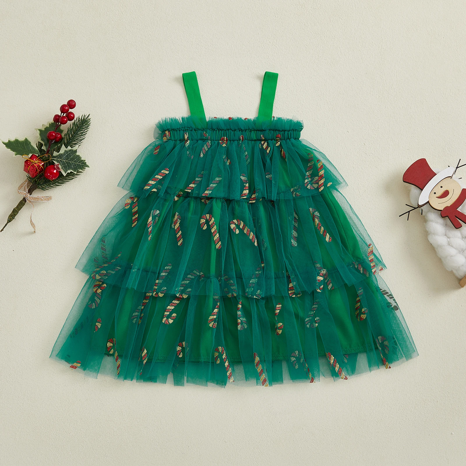 Tregren vestido Navidad tul estampado bastón sin mangas niña - imagen 4