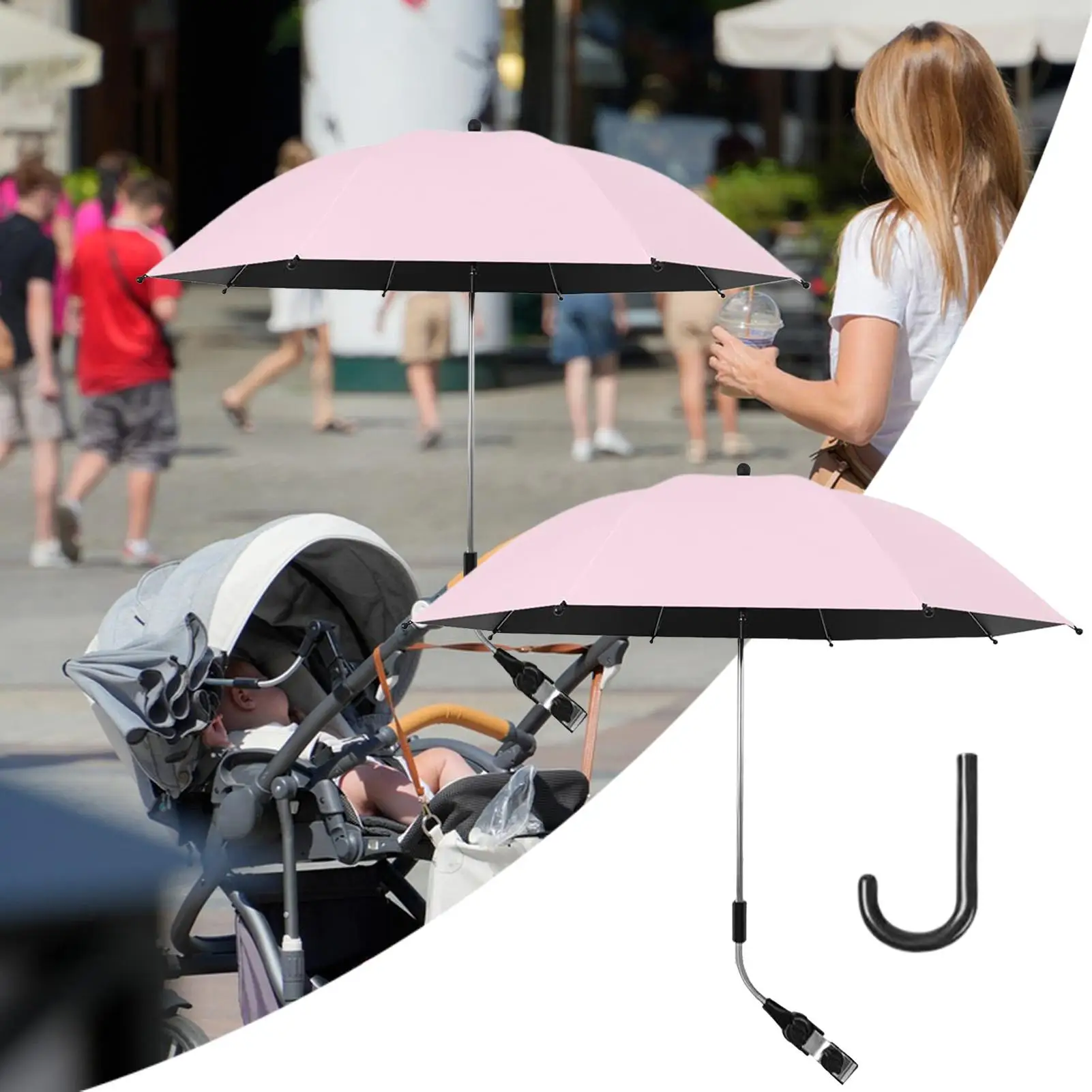 Paraguas para cochecito con Clip, paraguas portátil para cochecito, sombrilla impermeable para triciclo de bebé, cochecito para caminar, a prueba de lluvia - imagen 3