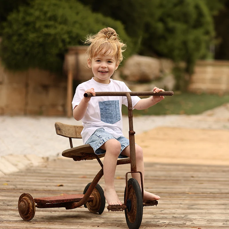 Colección de mezclilla de verano, conjunto de vestido para niñas, peleles bonitos para bebés, camisa informal para niños, falda para niñas, conjunto de ropa familiar con bolsillos en contraste - imagen 5