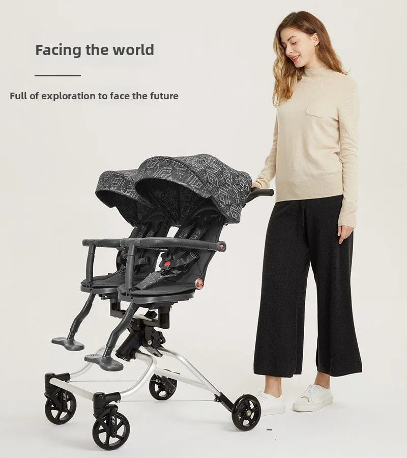 El cochecito puede sentarse y acostarse, cochecito doble tesoro de doble tamaño, artefacto de viaje para cochecito de segunda hijos - imagen 4