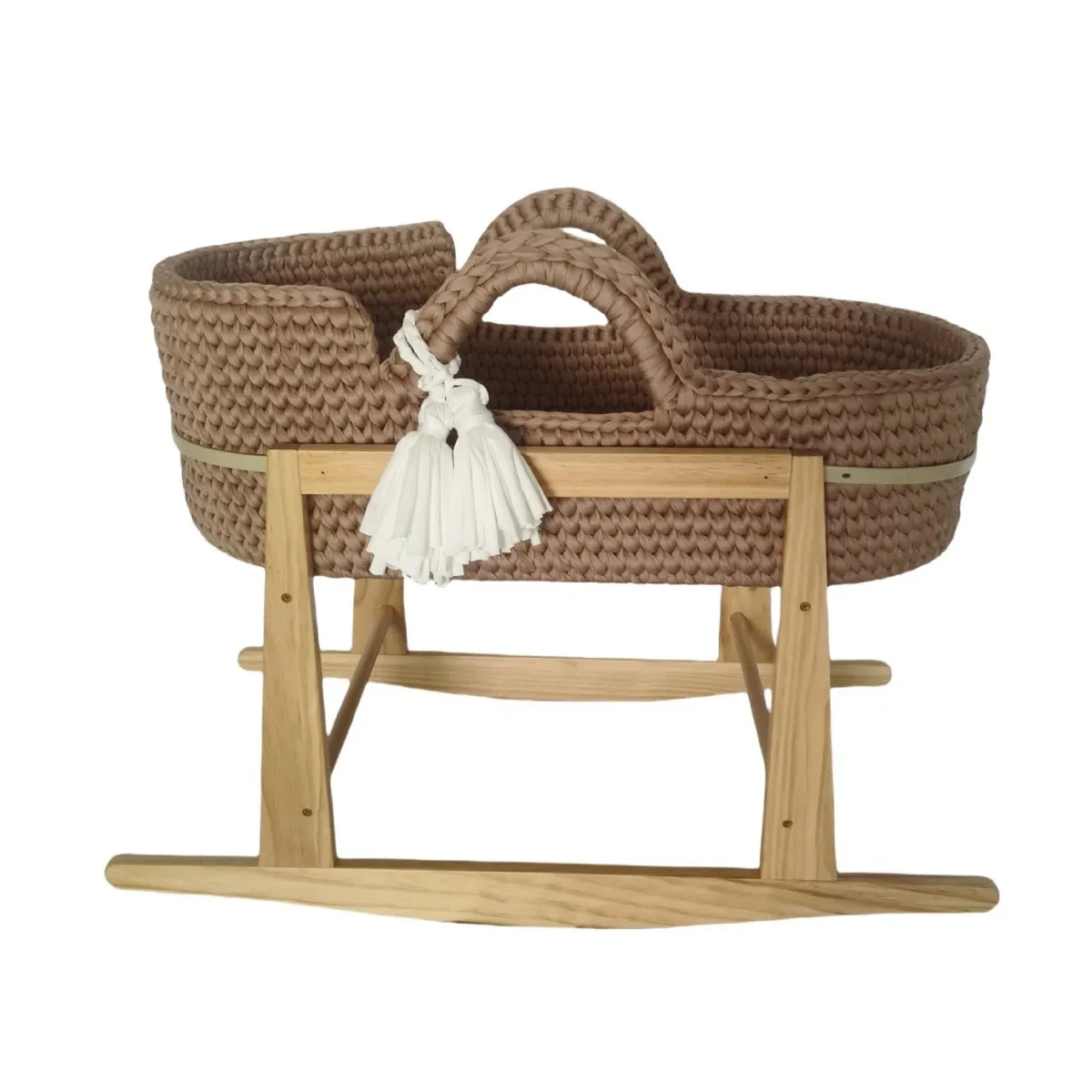 Cuna de una sola capa de ganchillo a mano, marco de mano, cuerda de algodón tejida, tira de tela para cuna, mano tejida para recién nacido