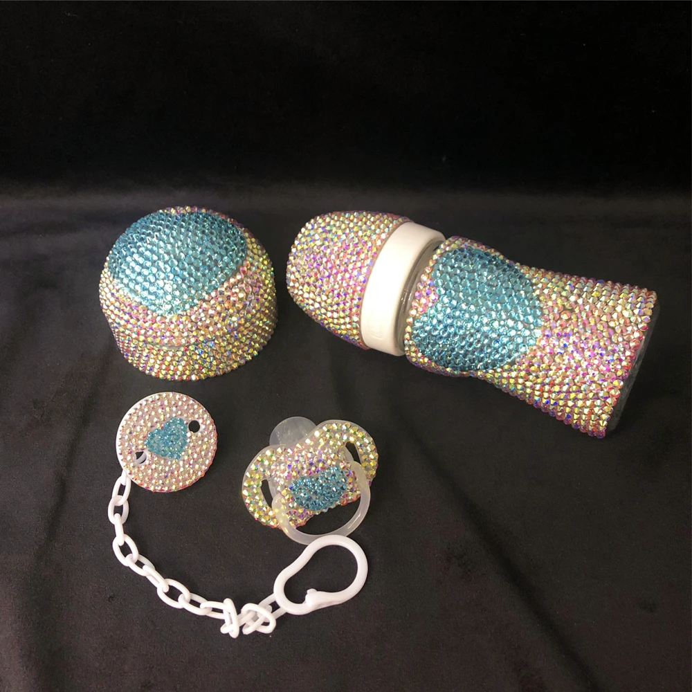 Juego de Clips de chupete y biberón dorados de cristal hecho a mano, decoración de guardería, corona de ala angular para niña recién nacida, 0-6m - imagen 2