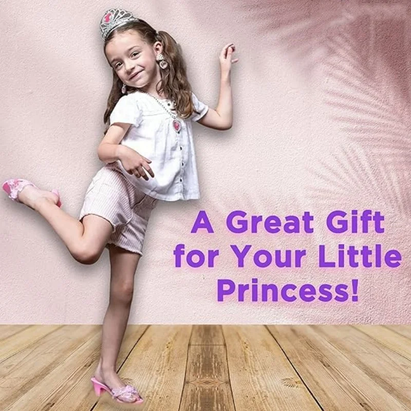 Zapatos de vestir de princesa para niñas, tacones de princesa, Tiaras y conjunto de bisutería, regalos de cumpleaños para niñas - imagen 4
