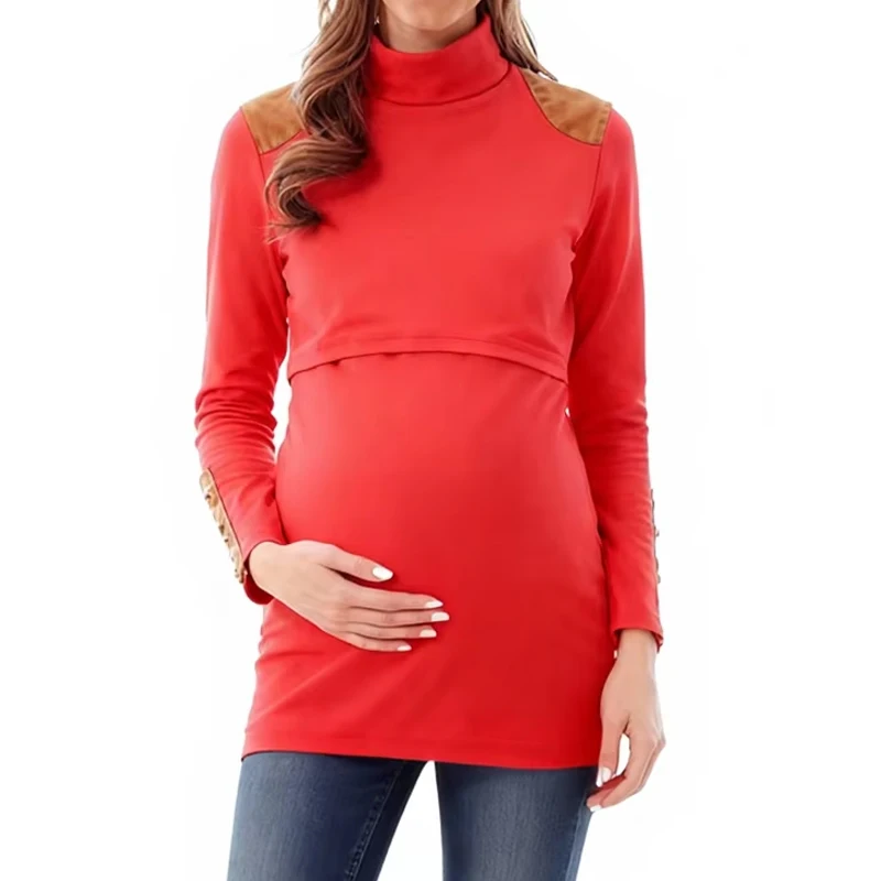 Ropa de maternidad de cuello alto de invierno, vestido de lactancia, camisa de embarazo para mujeres embarazadas, Tops largos posparto - imagen 3
