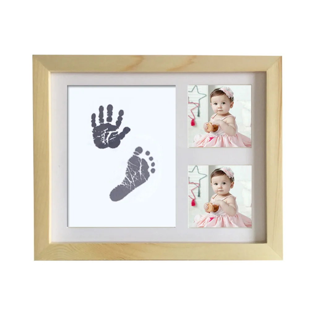 Kit de huella de mano para bebé, marco de fotos de madera, almohadilla de tinta para sello, decoración para Baby Shower, regalo, marco de recuerdo infantil, Kit de huella de mano infantil - imagen 2