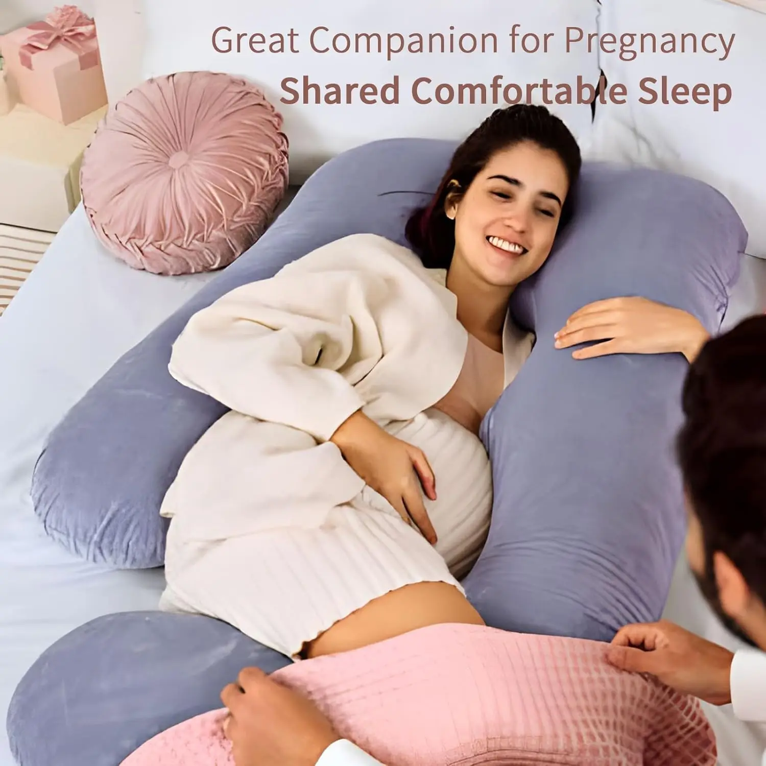 Almohada de embarazo, almohada de cuerpo completo en forma de G, almohada de maternidad para dormir lateral, almohada corporal de embarazo para mujeres embarazadas soporte - imagen 3