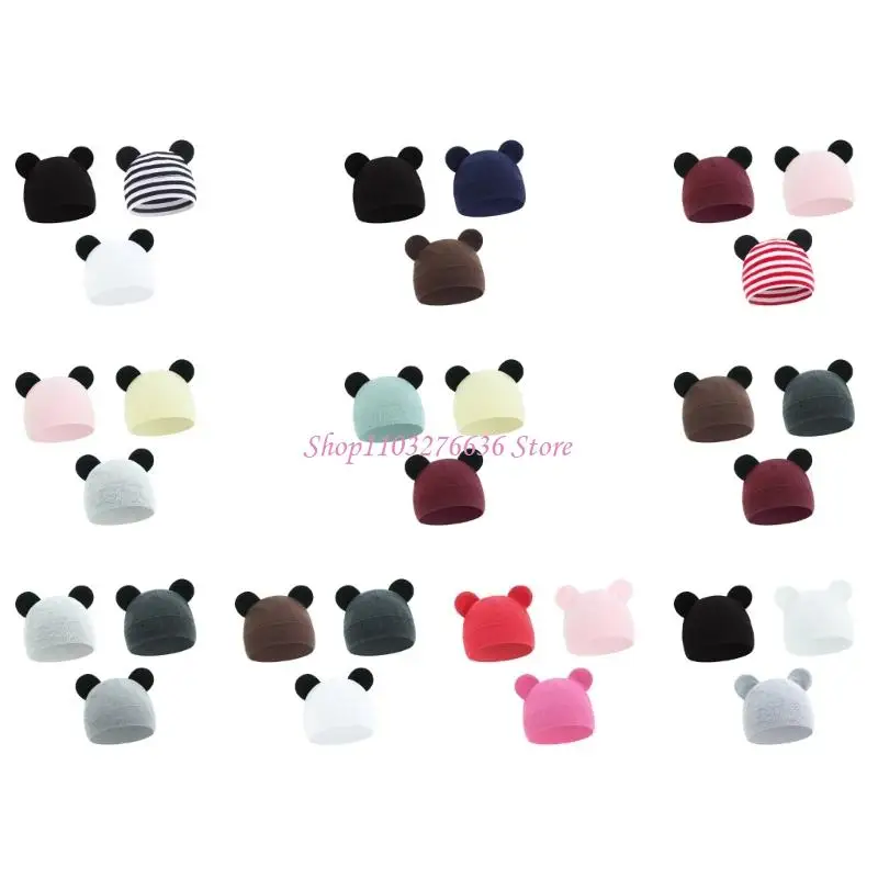 R6FD Paquete 3 lindo patrón orejas para algodón invierno Capas capó bebé transpirables para bebés