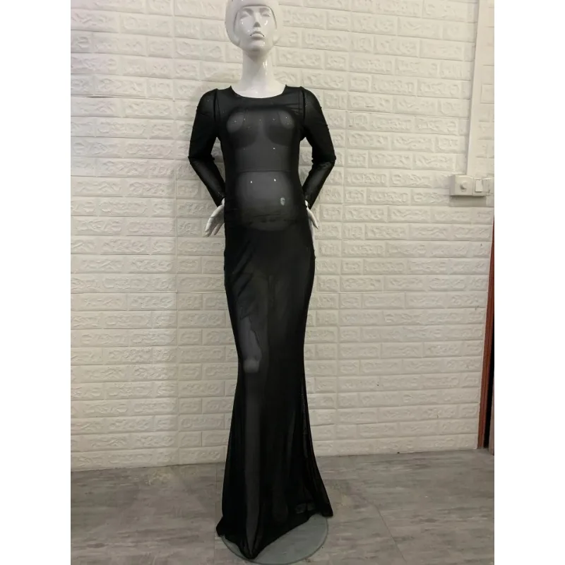 Vestido de malla para fotografía de maternidad – Transparente elástico - imagen 5